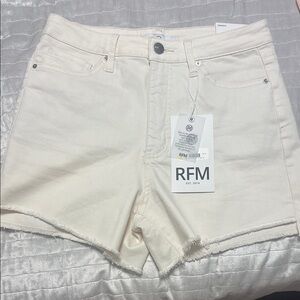 Classic Cream Jean Shorts with Rolled Hems